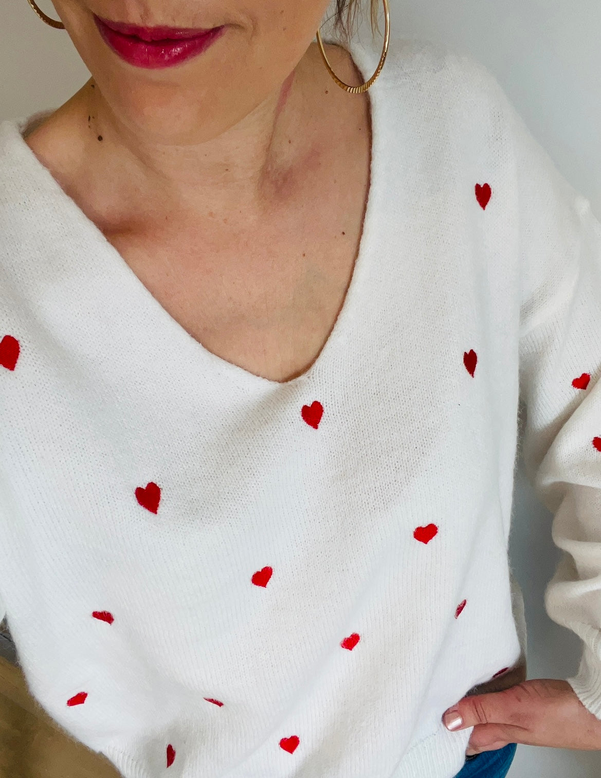 Pull cœurs rouges LISON
