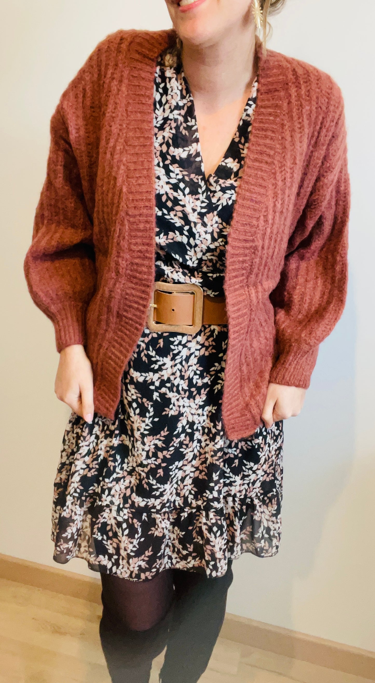 Cardigan ROMIA noir et rouille