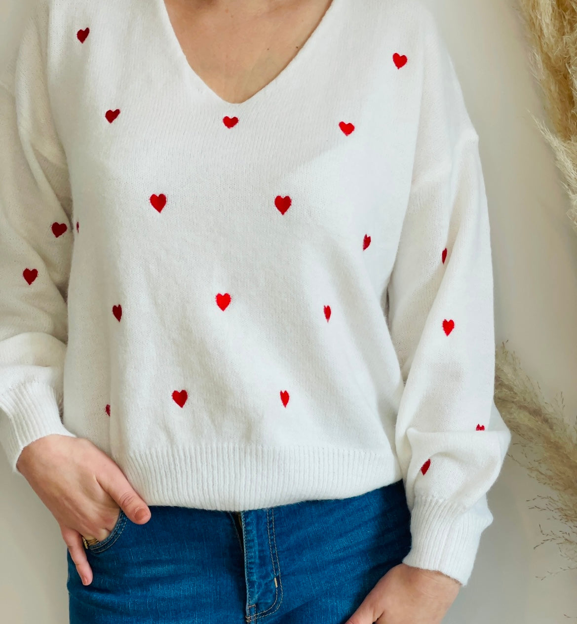 Pull cœurs rouges LISON