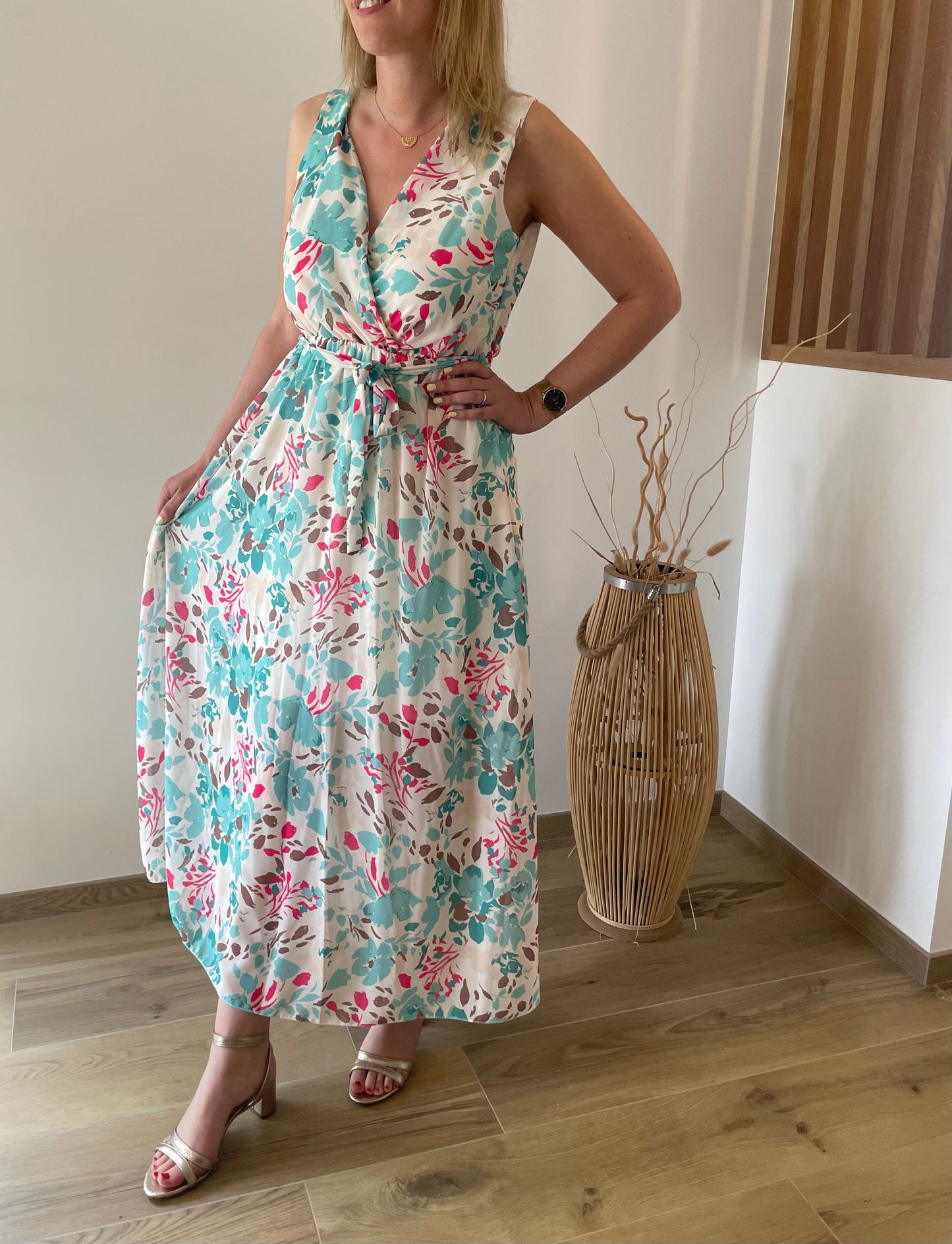 Robe longue HELOISE fleures bleues