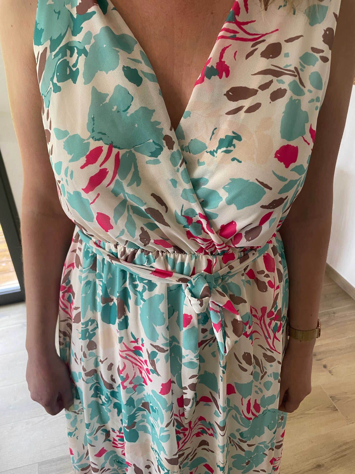 Robe longue HELOISE fleures bleues
