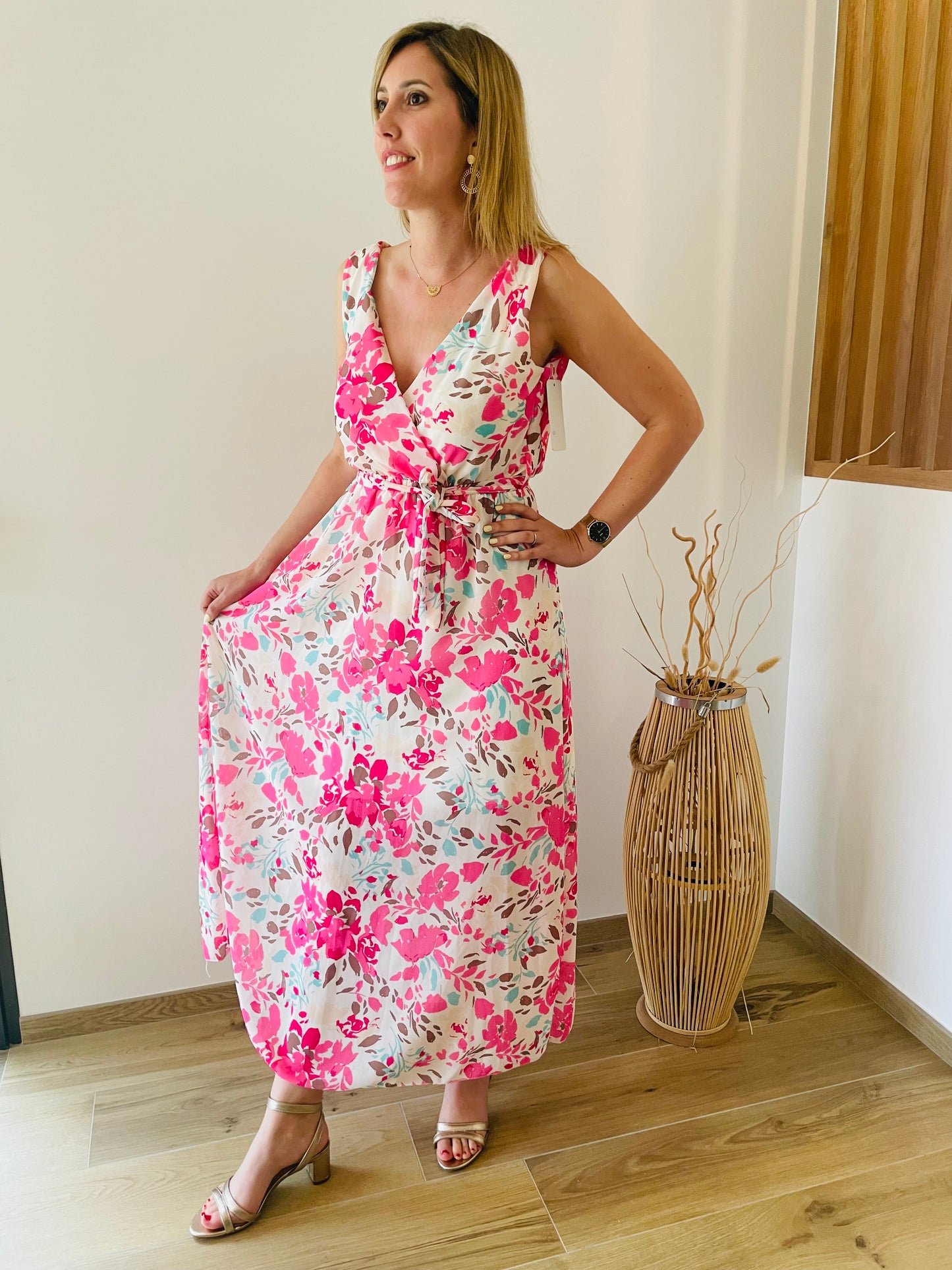 Robe longue HELOISE fleures roses