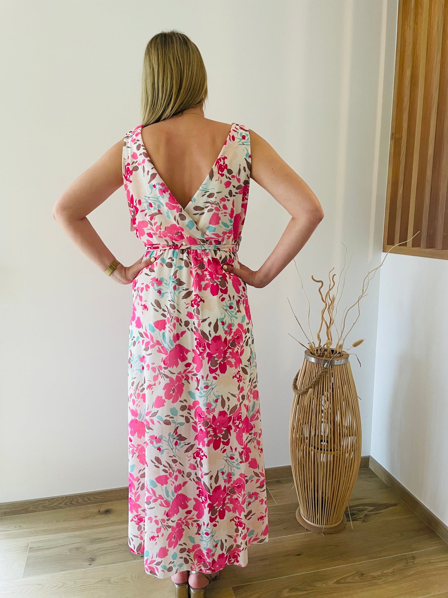 Robe longue HELOISE fleures roses