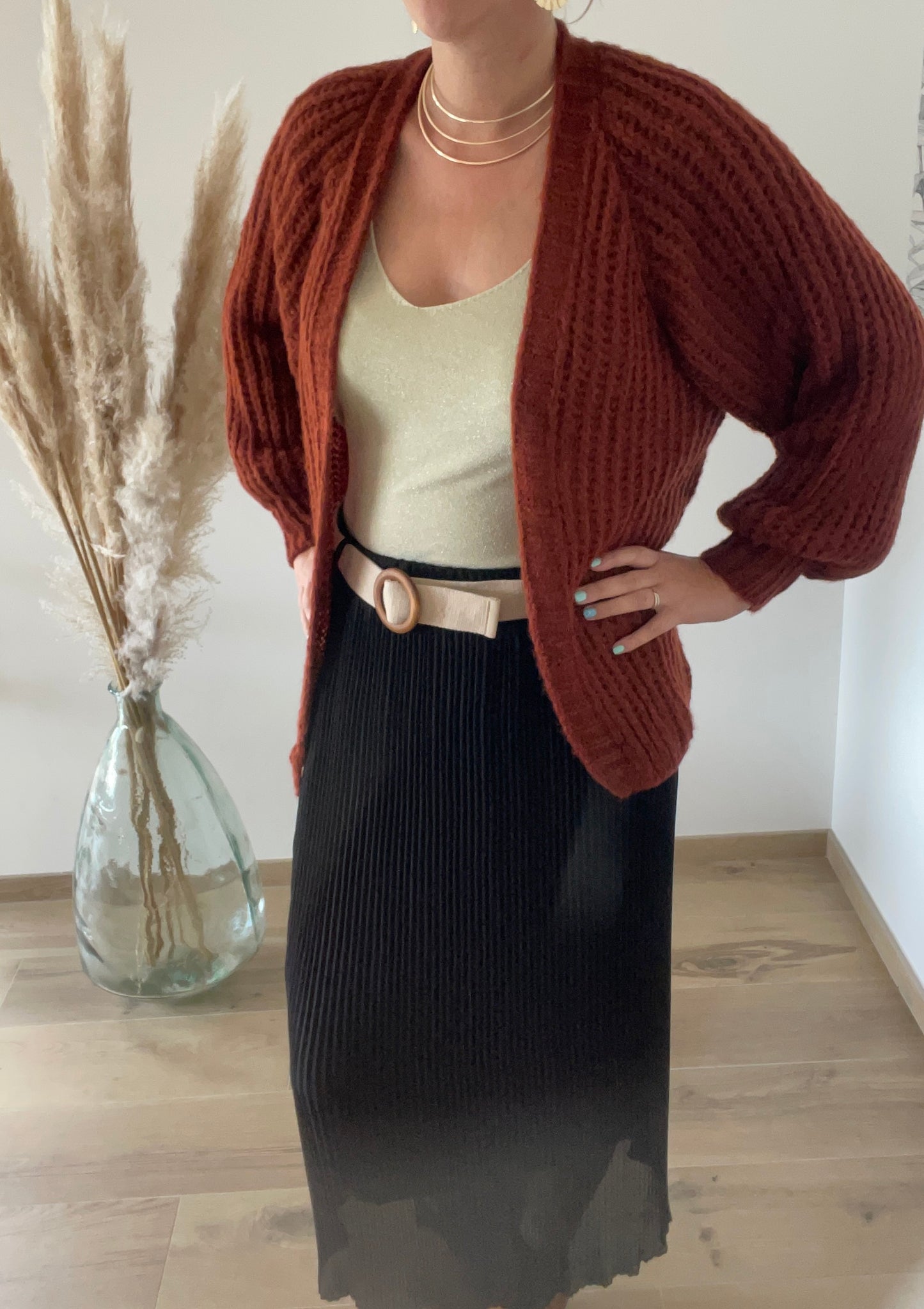 Cardigan maille vert/ bleu/ rouille/noir Romy