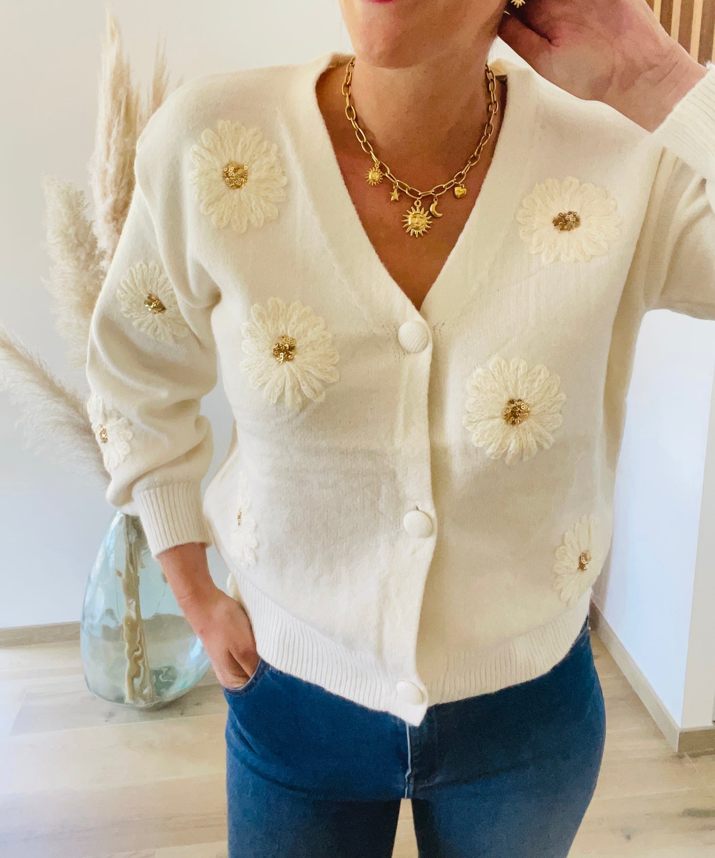 Cardigan Fleurs ANGELE Beige