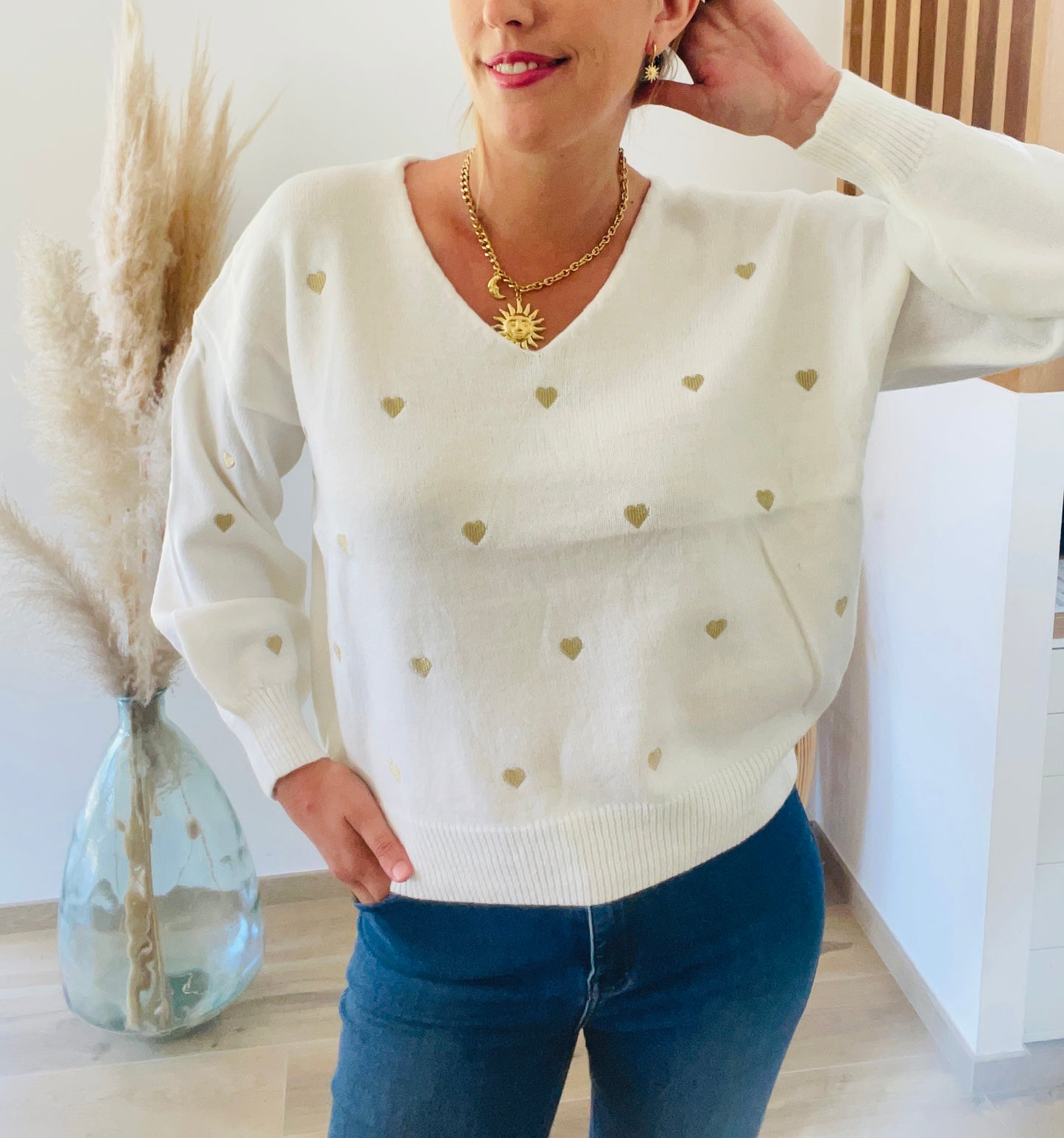 Pull cœurs dorés LISON