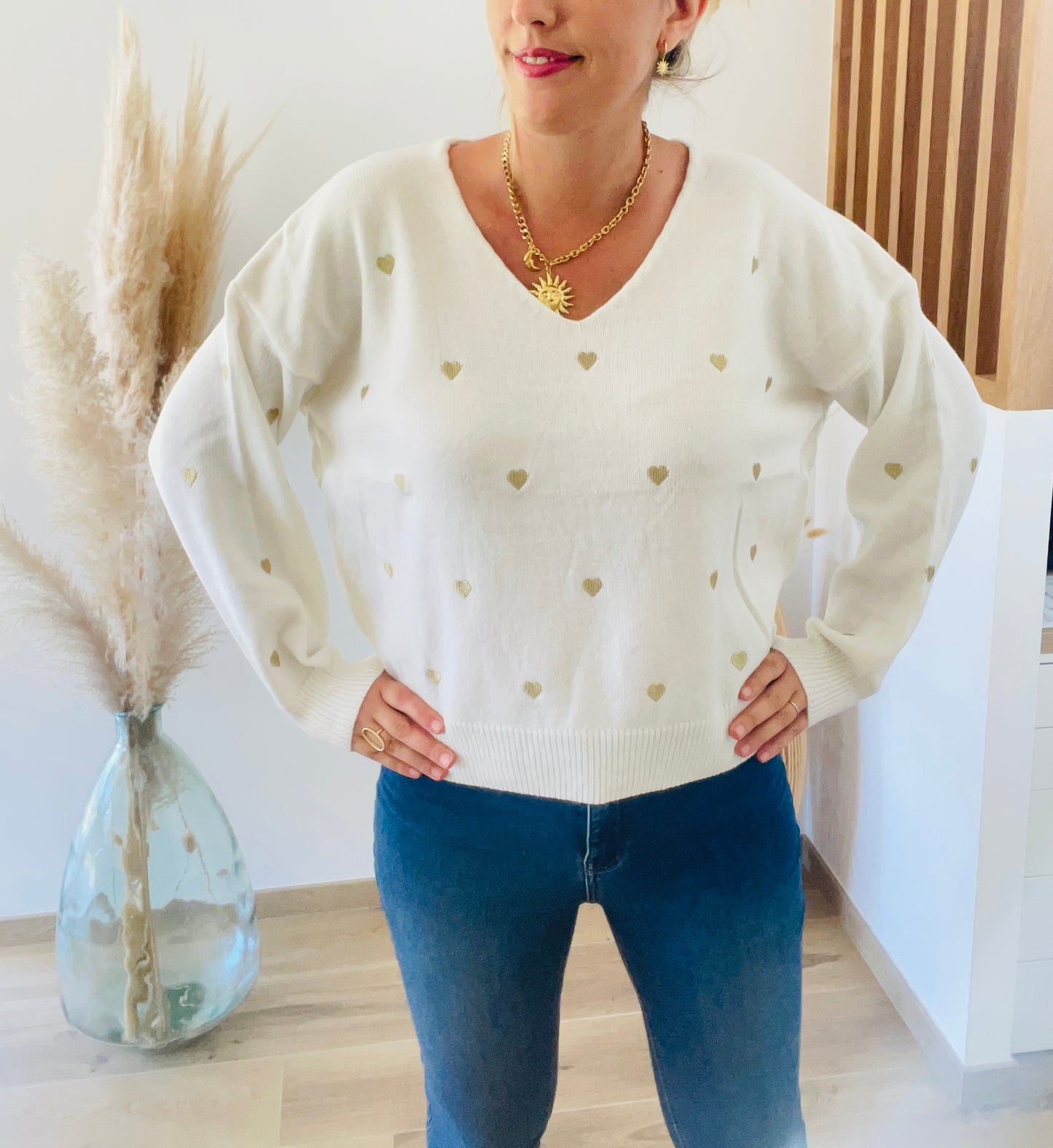 Pull cœurs dorés LISON