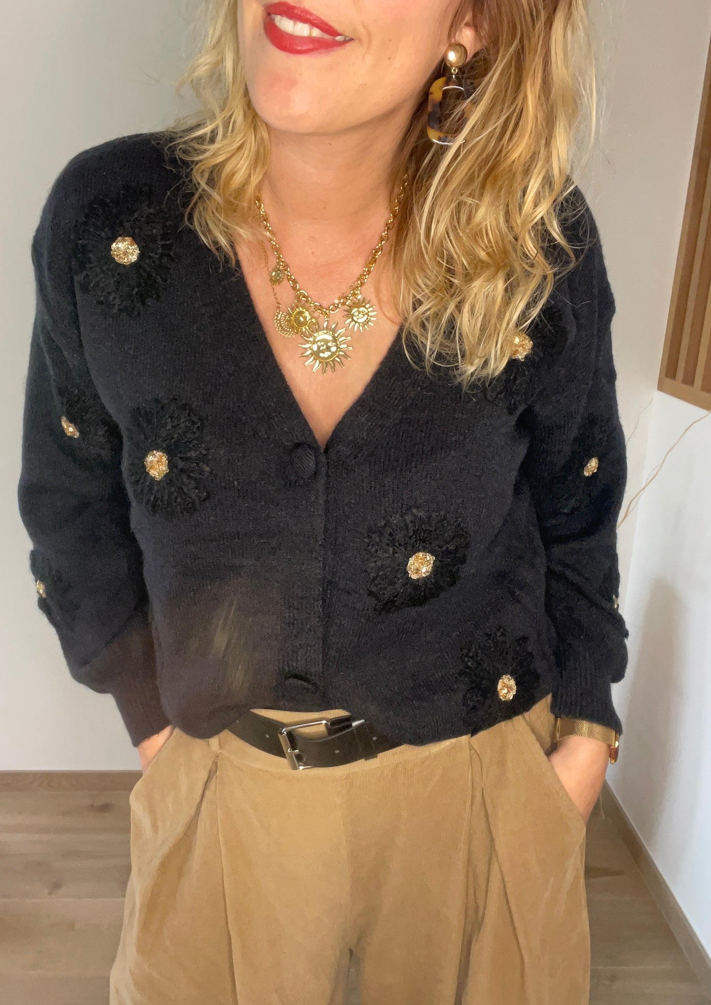 Cardigan fleurs ANGELE Noir