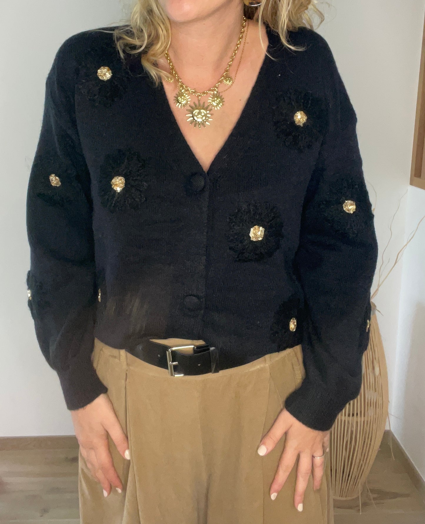 Cardigan fleurs ANGELE Noir