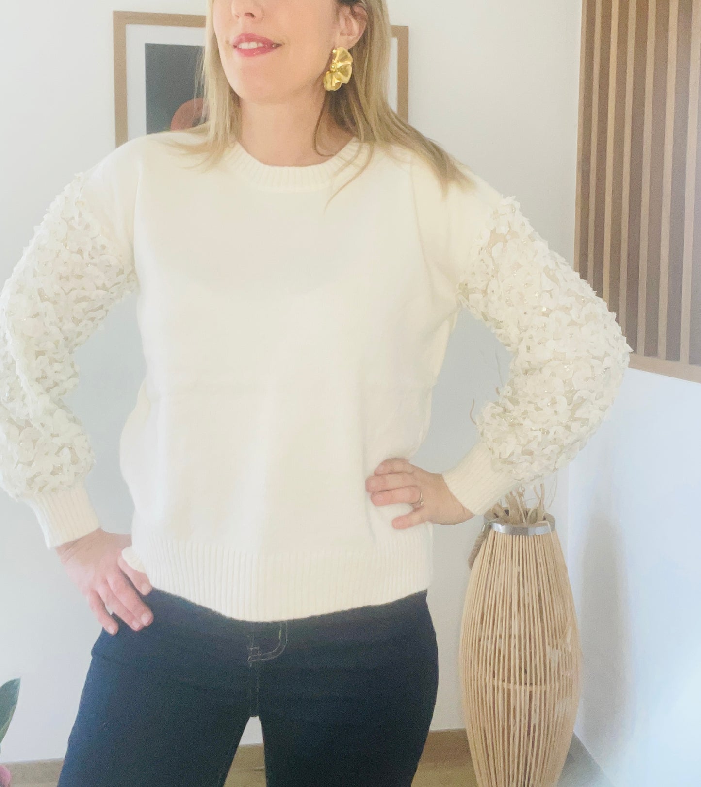 PULL MANCHES FLEURS