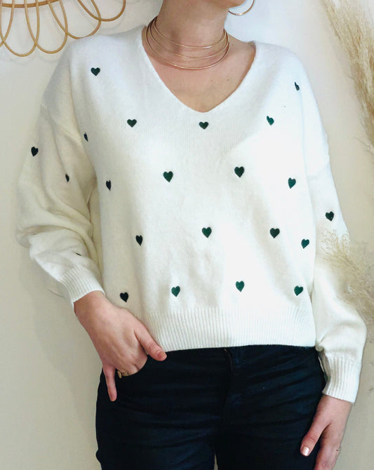 Pull coeur vert BRIGITTE